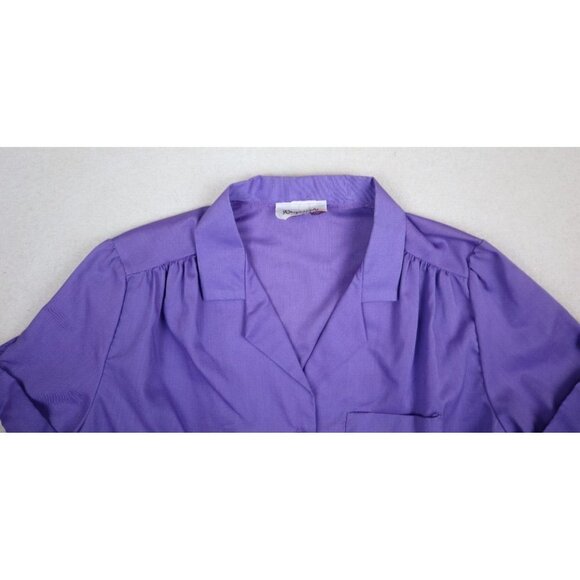 VINTAGE WOMEN'S PURPLE SHORT SLEEVE BUTTON-UP TOP - RHAPSODY - SIZE M - Picture 4 of 7